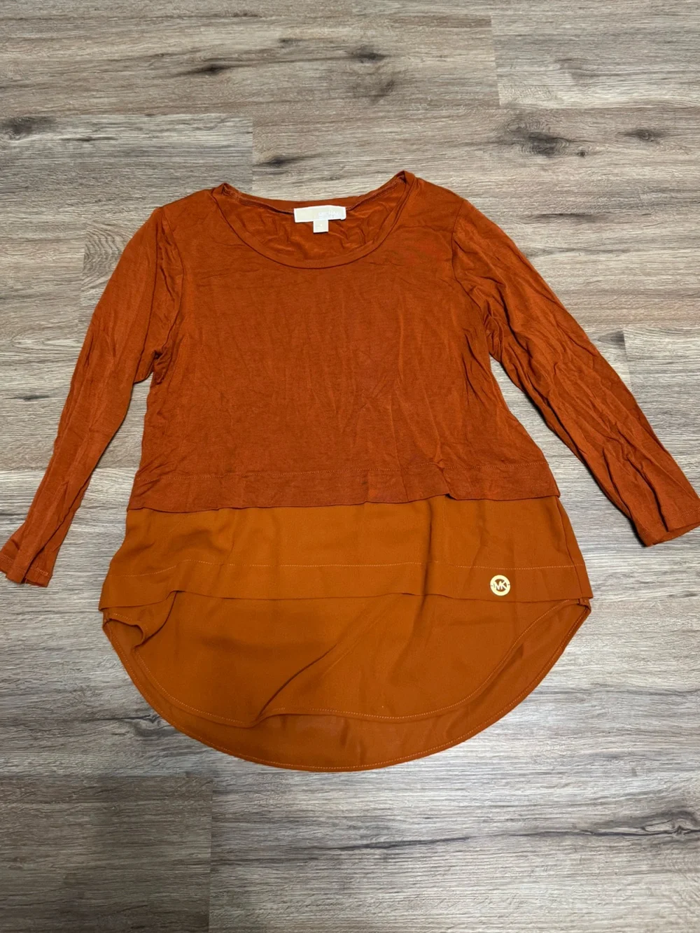 Michael Kors Rust Orange Layered 3/4 Long Sleeve Top